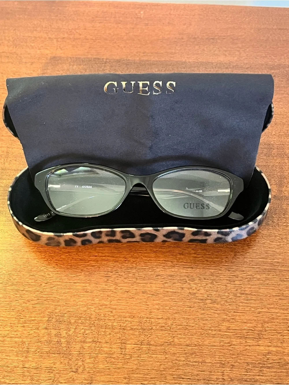 GUESS Black with Tortoise-Marble Women's Eyeglasses with Leopard-Print Case